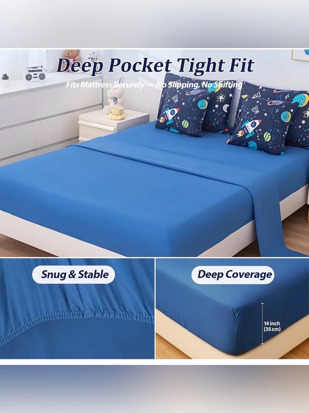 Space Adventure Kids Comforter Set - Navy Rocket Bedding